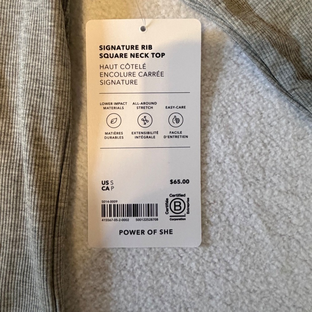 Athleta Top Rib Square Neck Grey Long Sleeve Fitted Small Athleisure NWT - Picture 4 of 8